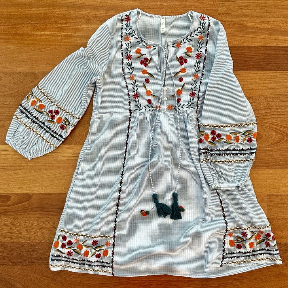 Zara Long Sleeve Striped Embroidered Dress